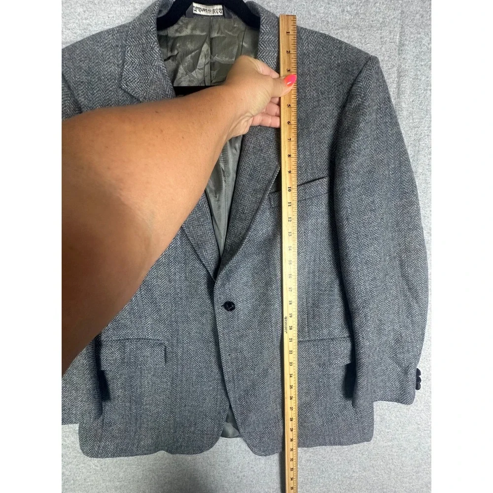 Vintage‎ Tweed Blazer Mens 44R Gray Herringbone Wool Oakton Windowpane USA